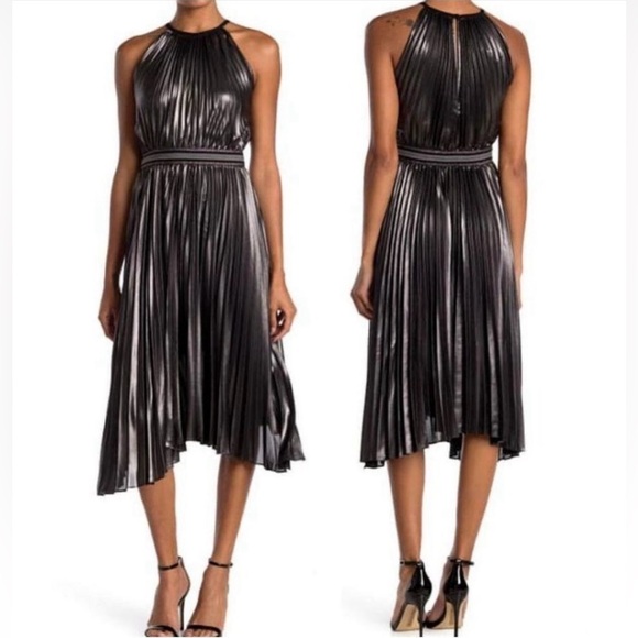 Bailey 44 Dresses & Skirts - NEW Bailey 44 Madison Silver Pleated Halter Midi Dress Metallic Cocktail Size 12